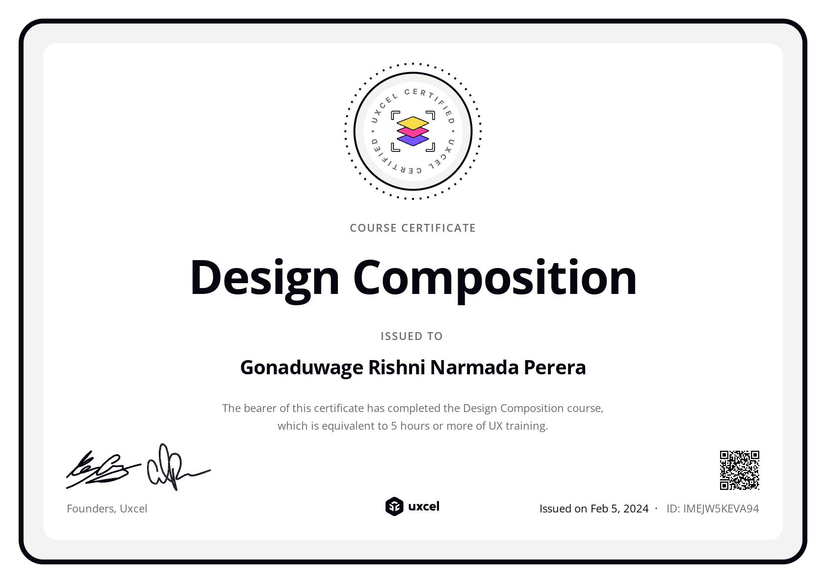 Gonaduwage Rishni Narmada Perera's certificate
